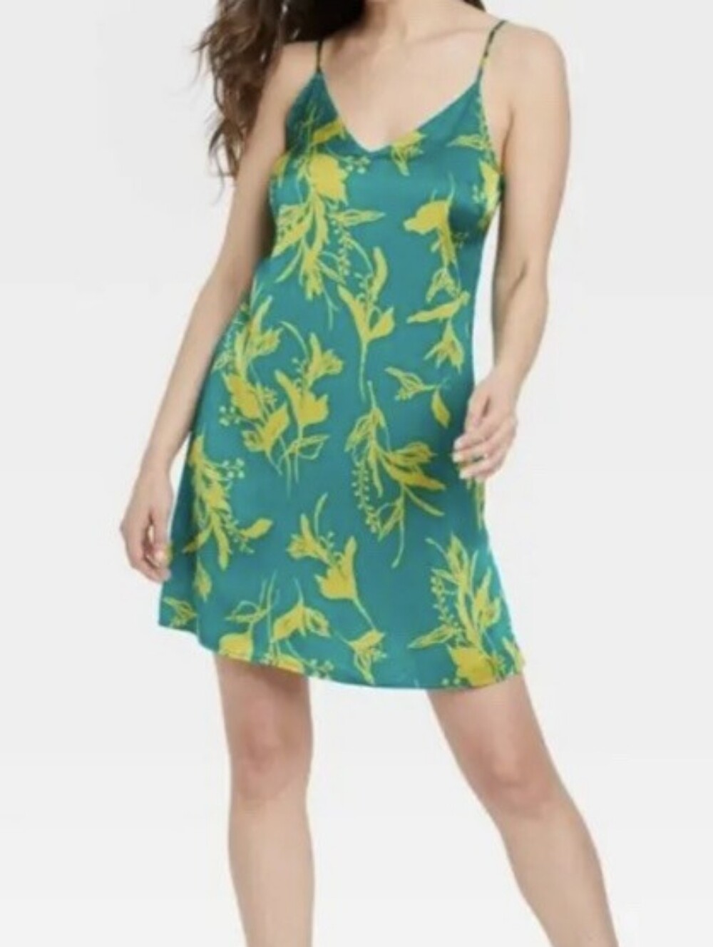 Stars Above Teal Floral Short Chemise Slip Dress ** Size Small